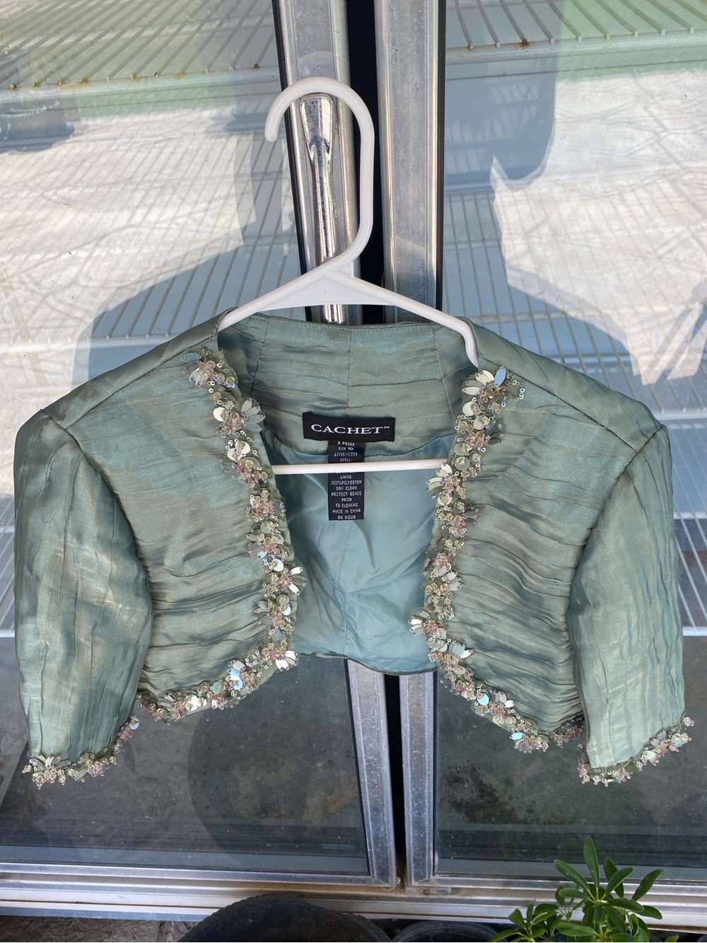 Cachet Embellished Sage Green Cropped Bolero Jacket